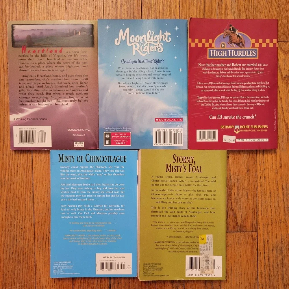 5 Horse Lover Book Lot Misty of Chincoteague Heartland Stormy High Hurdles Gift